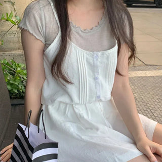 Ribbon-tucked camisole dress
