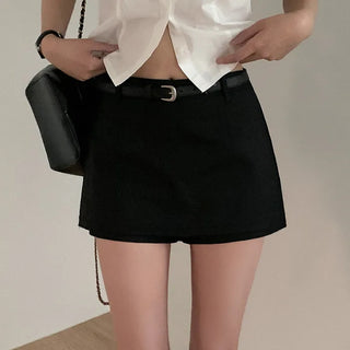 [Belt set/skirt pants] White ultra-mini low-rise A-line skirt