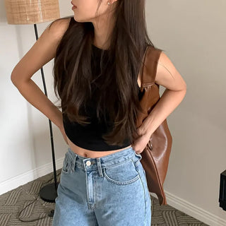 Slim spandex ribbed cropped sleeveless top