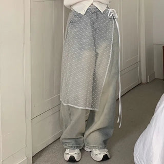 Long lace white ribbon layered skirt