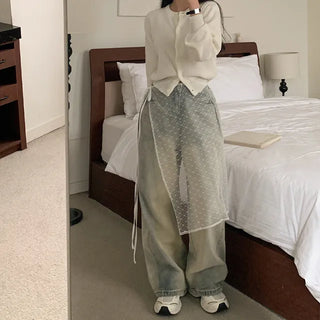 Long lace white ribbon layered skirt
