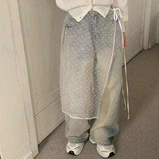 Long lace white ribbon layered skirt
