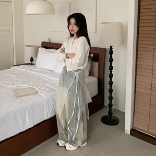 Long lace white ribbon layered skirt