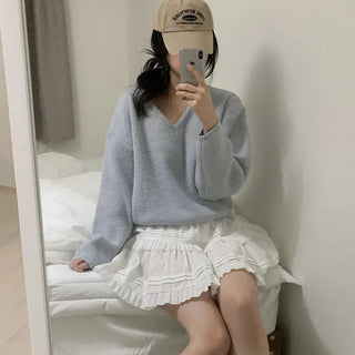 Layered Loose Fit Pastel V-Neck Knit