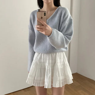 Layered Loose Fit Pastel V-Neck Knit