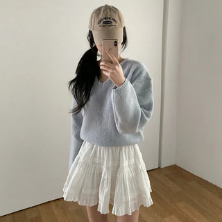 Layered Loose Fit Pastel V-Neck Knit