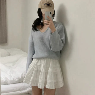 Layered Loose Fit Pastel V-Neck Knit