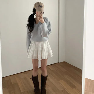 Layered Loose Fit Pastel V-Neck Knit