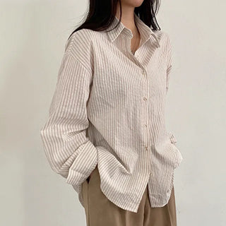 Long-sleeved striped oversized shirt