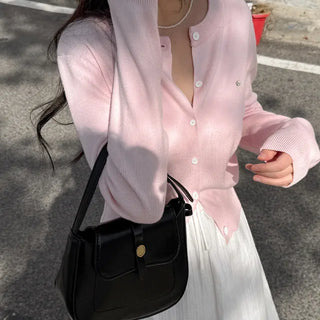 Layered Short Logo Knit Cardigan