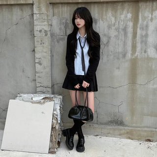 Layered Short Logo Knit Cardigan