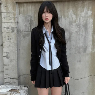 Layered Short Logo Knit Cardigan