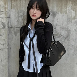 Layered Short Logo Knit Cardigan
