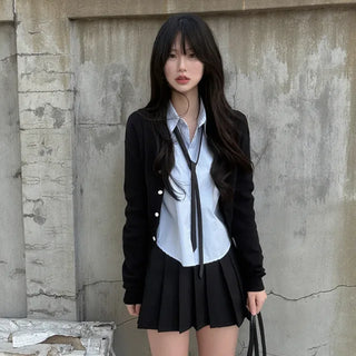 Layered Short Logo Knit Cardigan
