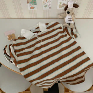 Striped oversized short-sleeved rugby shirt