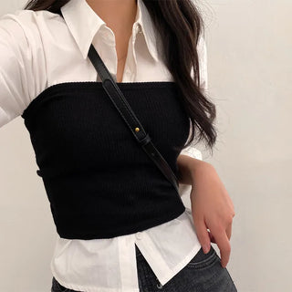 Autumn Ribbed Cropped Sleeveless Layered Black Slim Knit Top