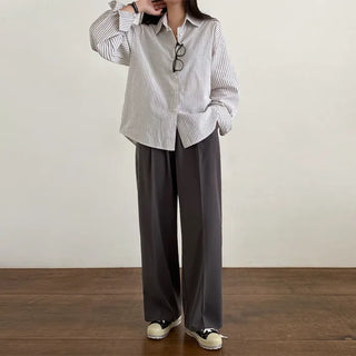 Long-sleeved striped oversized shirt