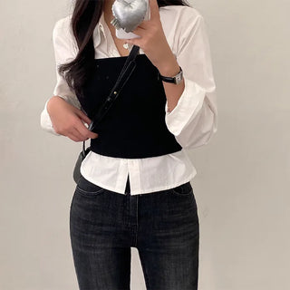 Autumn Ribbed Cropped Sleeveless Layered Black Slim Knit Top
