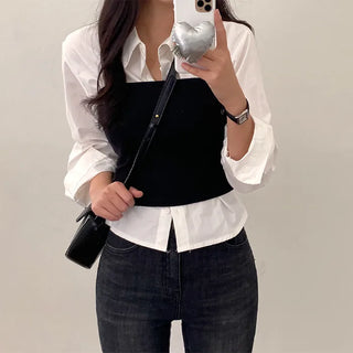 Autumn Ribbed Cropped Sleeveless Layered Black Slim Knit Top