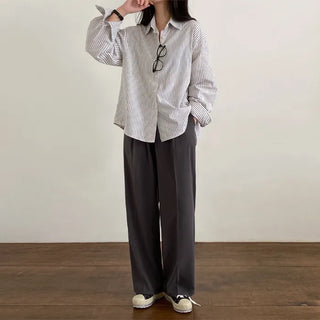 Long-sleeved striped oversized shirt