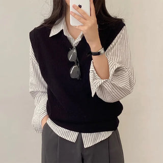 Long-sleeved striped oversized shirt