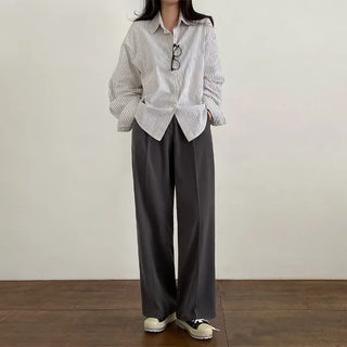 Long-sleeved striped oversized shirt
