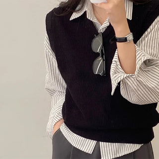 Long-sleeved striped oversized shirt