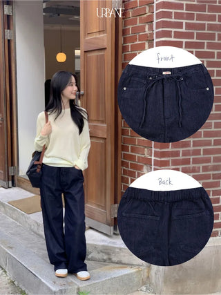 Linen non-faded ribbon denim pants