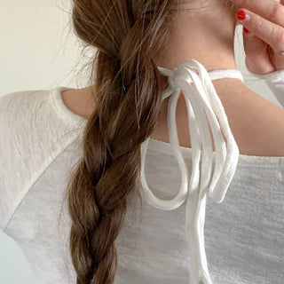 Shirred halter neck long-sleeved T-shirt