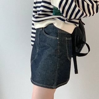 Low denim mini skirt