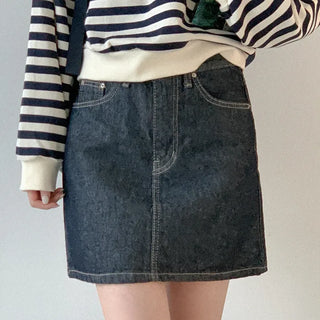 Low denim mini skirt