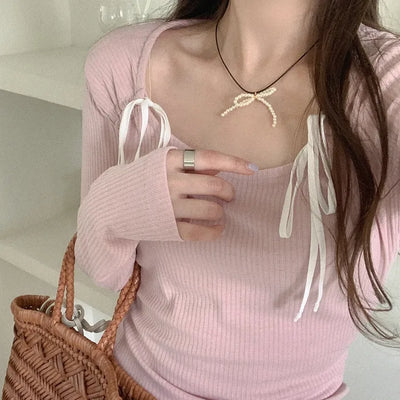 Ribbon Rib Long Sleeve T-Shirt