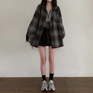 Autumn Oversized Shirt with Hood, Long Sleeves