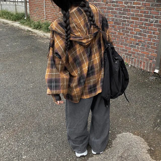 Autumn Oversized Shirt with Hood, Long Sleeves