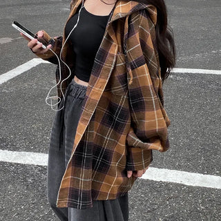 Autumn Oversized Shirt with Hood, Long Sleeves