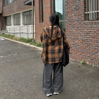 Autumn Oversized Shirt with Hood, Long Sleeves