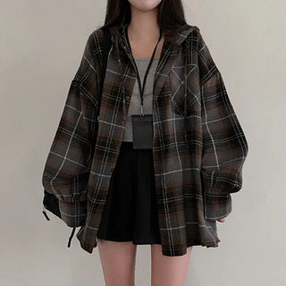 Autumn Oversized Shirt with Hood, Long Sleeves