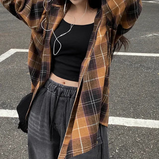 Autumn Oversized Shirt with Hood, Long Sleeves
