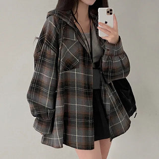 Autumn Oversized Shirt with Hood, Long Sleeves
