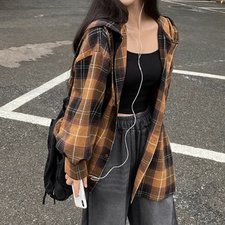 Autumn Oversized Shirt with Hood, Long Sleeves