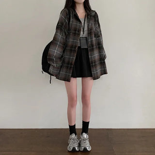 Autumn Oversized Shirt with Hood, Long Sleeves