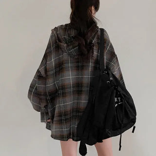 Autumn Oversized Shirt with Hood, Long Sleeves