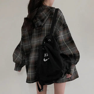 Autumn Oversized Shirt with Hood, Long Sleeves