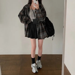 Autumn Oversized Shirt with Hood, Long Sleeves