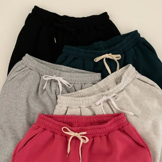 Brushed-back cotton elastic waist training wide pants