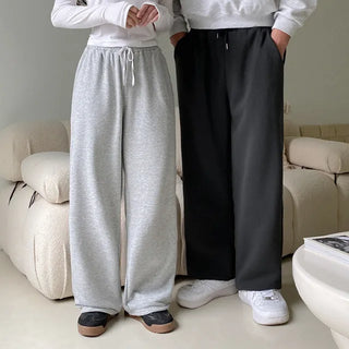 Brushed-back cotton elastic waist training wide pants