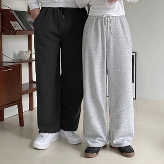 Brushed-back cotton elastic waist training wide pants