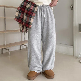 Brushed-back cotton elastic waist training wide pants