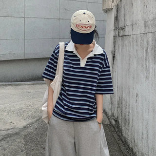 Summer striped short-sleeved polo shirt
