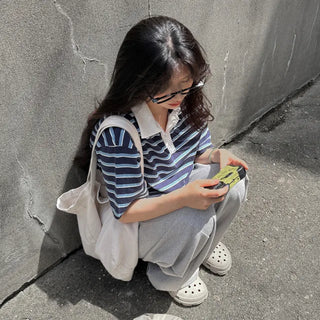 Summer striped short-sleeved polo shirt